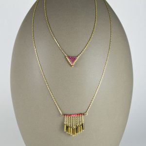 Collier double bordeaux, or et rose