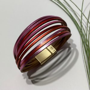 Manchette cuir / Fushia & rouge