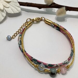 Bracelet cordon Liberty rose & bleu